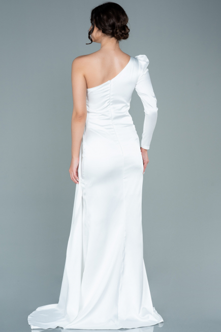 Abendkleid Lang Satin Weiß ABU2676