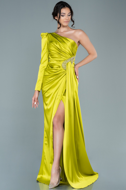 Abendkleid Lang Satin Pistaziengrün ABU2676