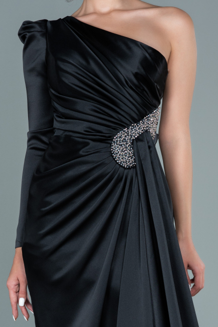 Abendkleid Lang Satin Schwarz ABU2676