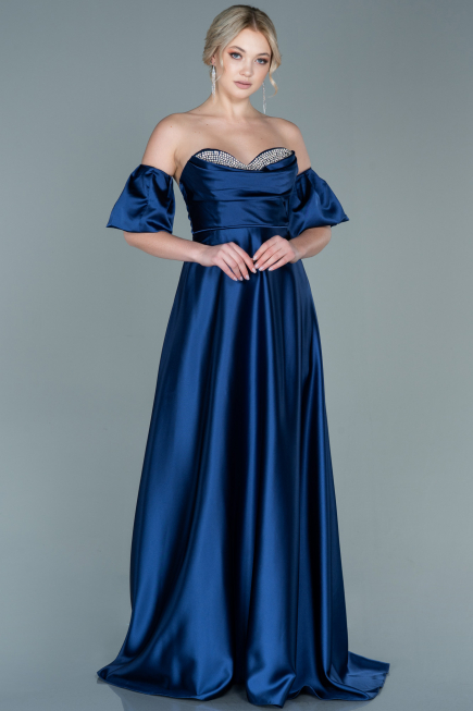 Abendkleid Lang Satin Marineblau ABU2614