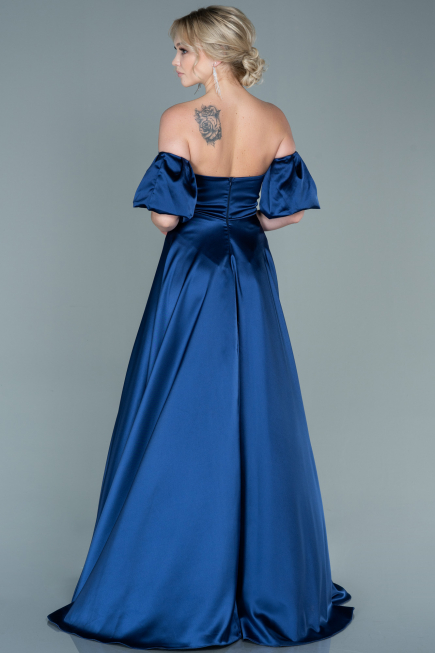 Abendkleid Lang Satin Marineblau ABU2614