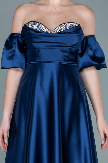 Abendkleid Lang Satin Marineblau ABU2614