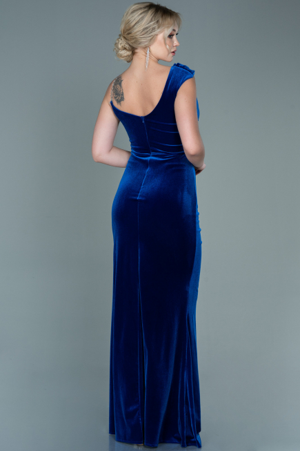 Abendkleid Lang Samt Sächsischblau ABU2687