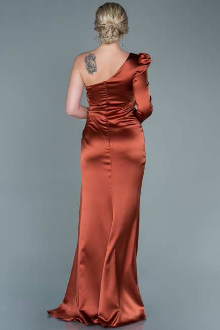 Abendkleid Lang Satin Ziegelrot ABU2676