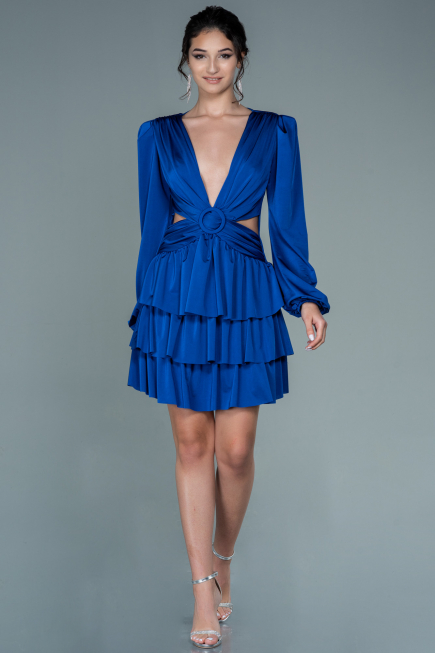 Partykleid Kurz Satin Sächsischblau ABK1561