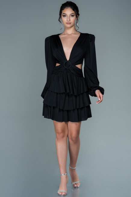 Partykleid Kurz Satin Schwarz ABK1561
