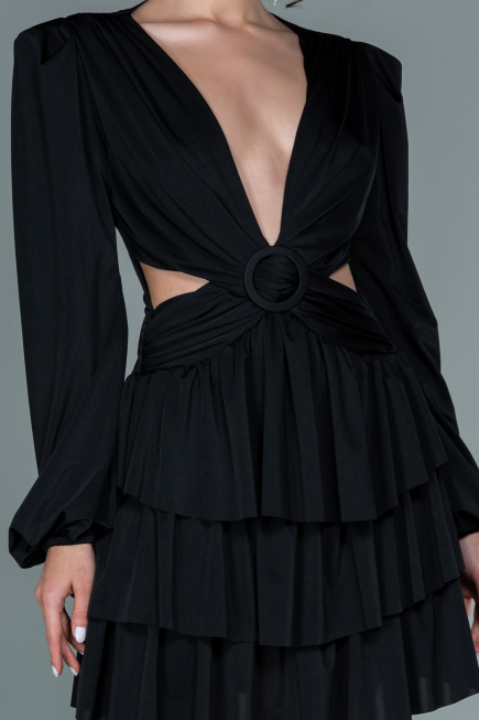Partykleid Kurz Satin Schwarz ABK1561