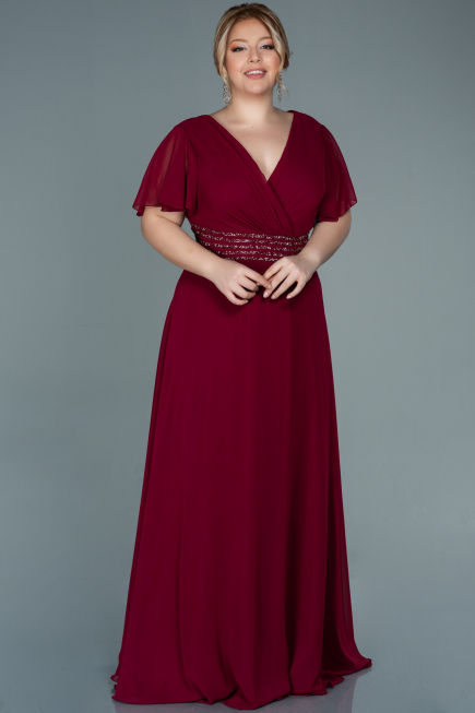 Abendgarderobe in Großen Größen Lang Chiffon Weinrot ABU2755