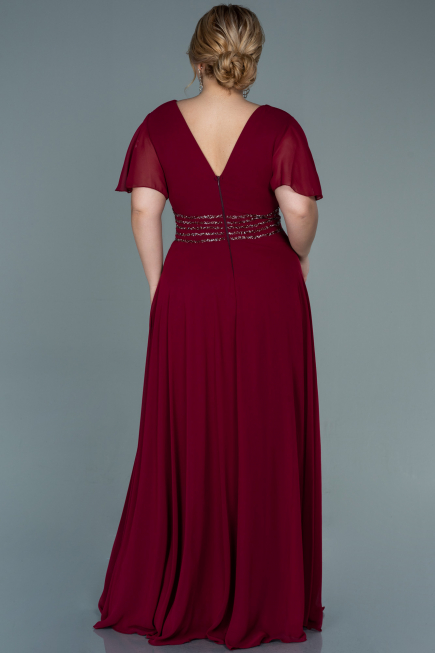 Abendgarderobe in Großen Größen Lang Chiffon Weinrot ABU2755