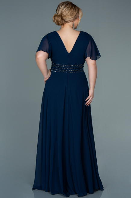 Abendgarderobe in Großen Größen Lang Chiffon Marineblau ABU2755