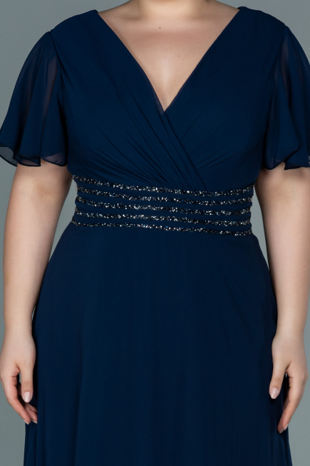 Abendgarderobe in Großen Größen Lang Chiffon Marineblau ABU2755