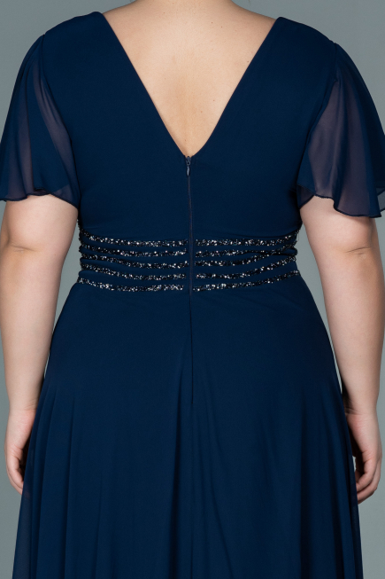 Abendgarderobe in Großen Größen Lang Chiffon Marineblau ABU2755