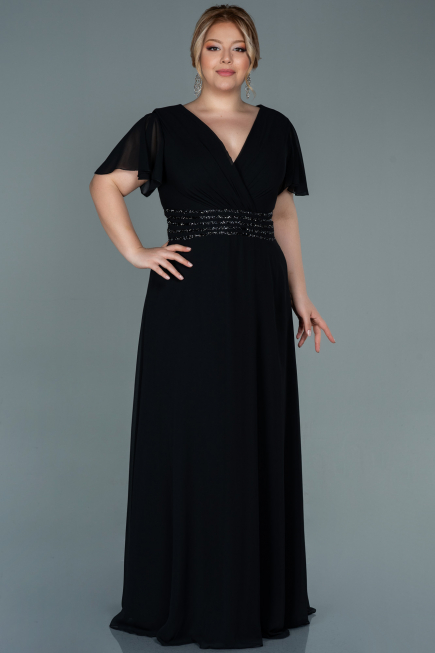 Abendgarderobe in Großen Größen Lang Chiffon Schwarz ABU2755