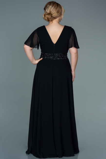 Abendgarderobe in Großen Größen Lang Chiffon Schwarz ABU2755