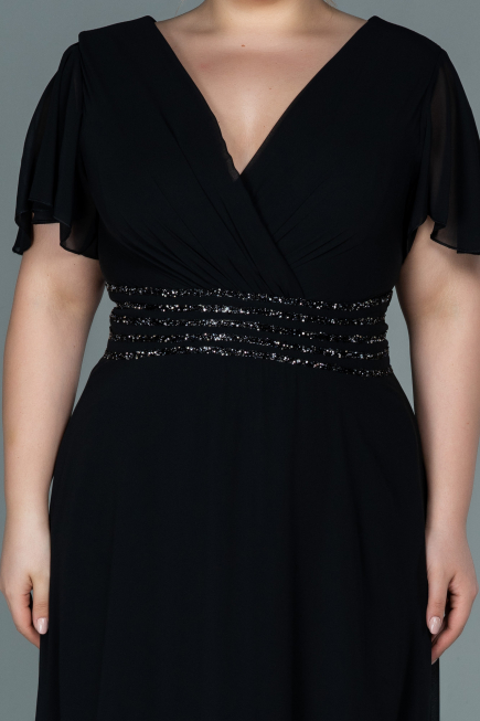 Abendgarderobe in Großen Größen Lang Chiffon Schwarz ABU2755