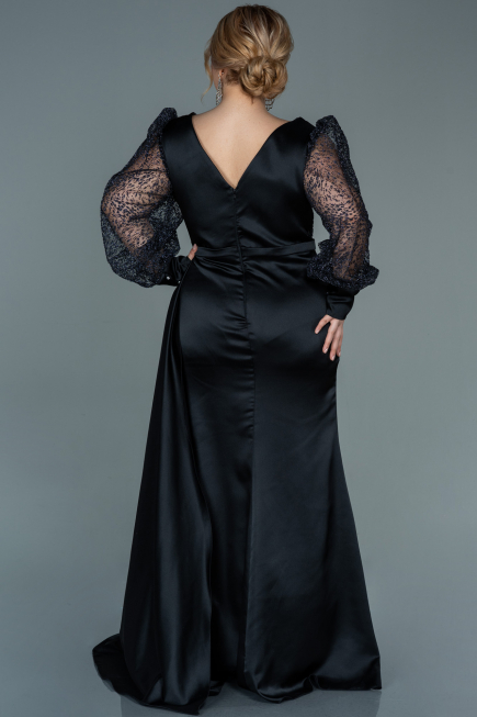 Kleider in Großen Größen Lang Satin Schwarz ABU2759