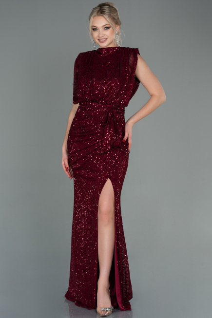 Abendkleid Lang Schuppig Weinrot ABU2752