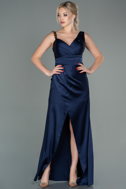 Abendkleid Lang Satin Marineblau ABU2771