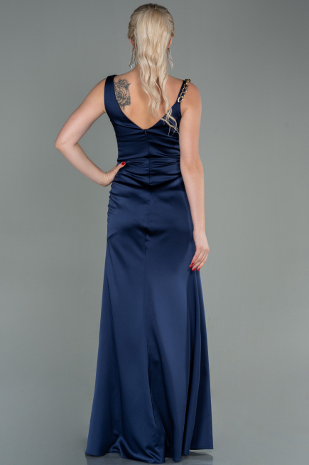 Abendkleid Lang Satin Marineblau ABU2771