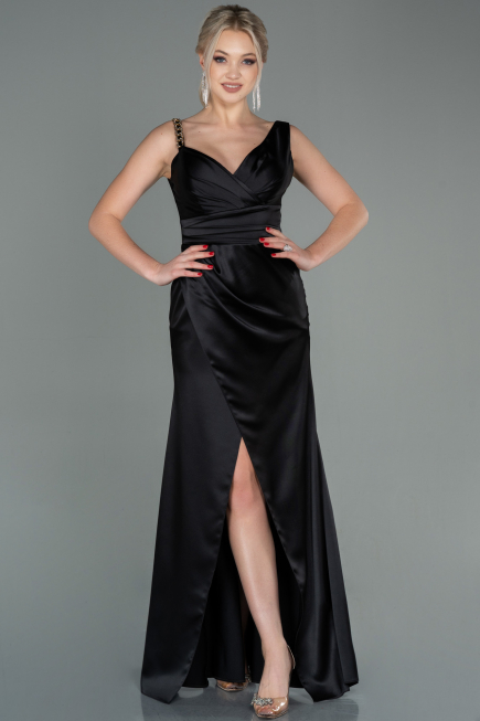 Abendkleid Lang Satin Schwarz ABU2771