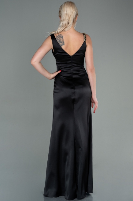 Abendkleid Lang Satin Schwarz ABU2771