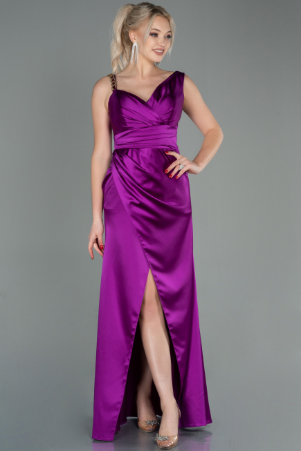 Abendkleid Lang Satin Violett ABU2771