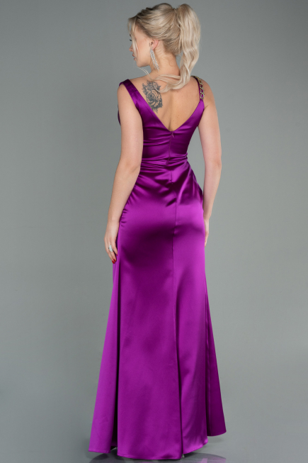 Abendkleid Lang Satin Violett ABU2771