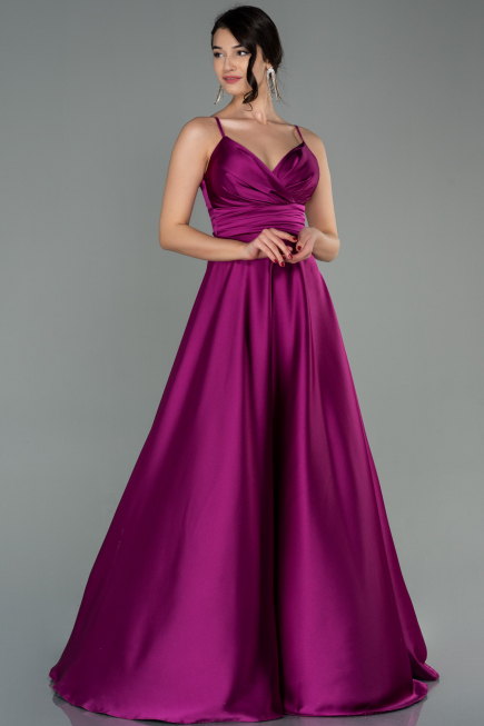 Pflaume Abschlusskleid Satin Lang ABU2375