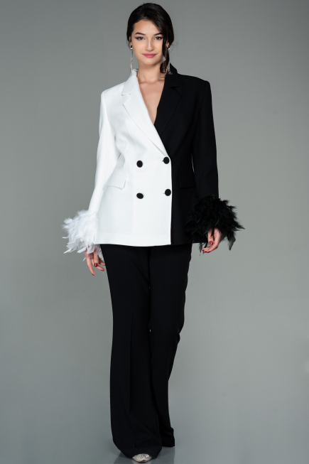 Abendkleid Weiß-Schwarz SN334