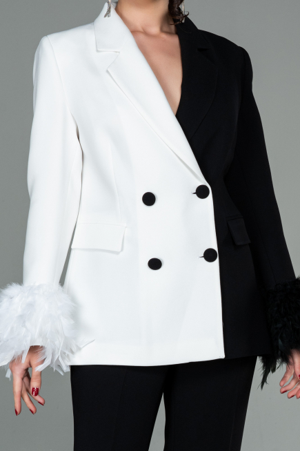 Abendkleid Weiß-Schwarz SN334
