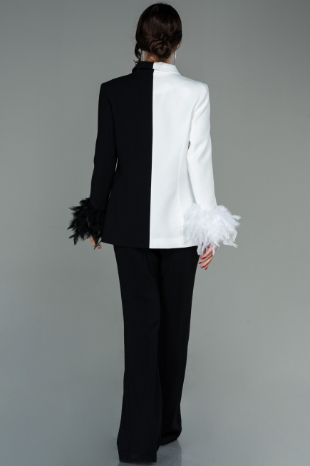 Abendkleid Weiß-Schwarz SN334