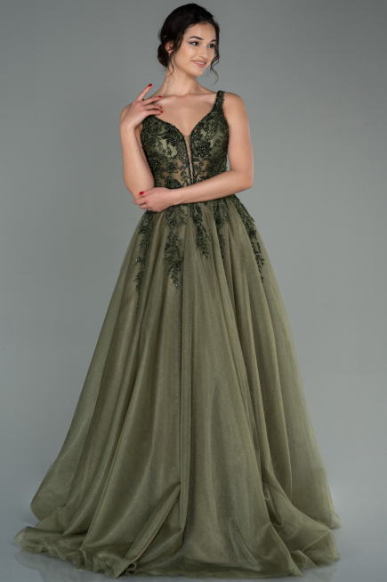 Designer Abendkleid Lang Khaki ABU2788