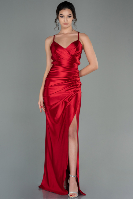 Abschlusskleid Lang Satin Rot ABU2800