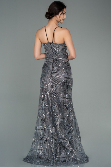 Abendkleid Lang Schwarz-Silber ABU2803