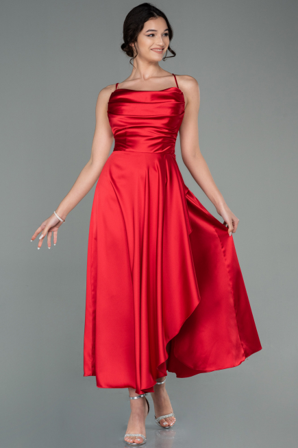 Partykleid Midi Satin Rot ABK1586