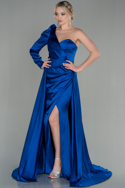 Sächsischblau Abendkleid Satin Lang ABU1715