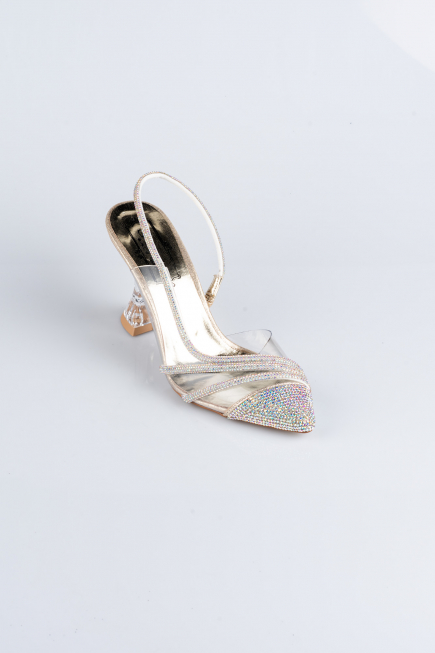 Party-Schuhe Steinbesetzt Gold-Metallic MJ1057