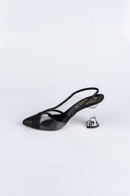 Party-Schuhe Steinbesetzt Schwarz MJ1057