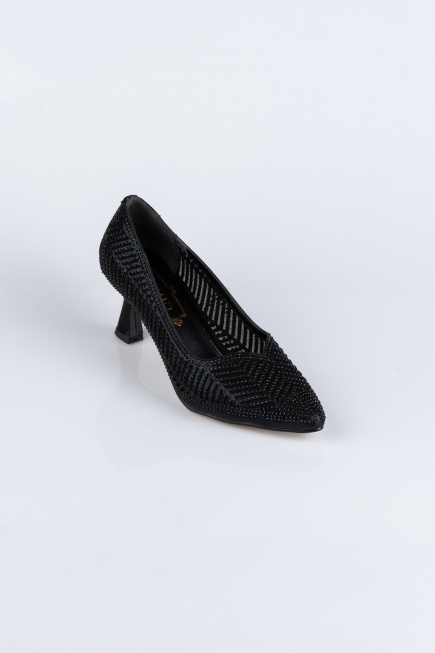 Party-Schuhe Steinbesetzt Schwarz MJ5152