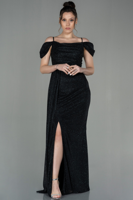 Abendkleid Lang Schwarz-Silber ABU2835