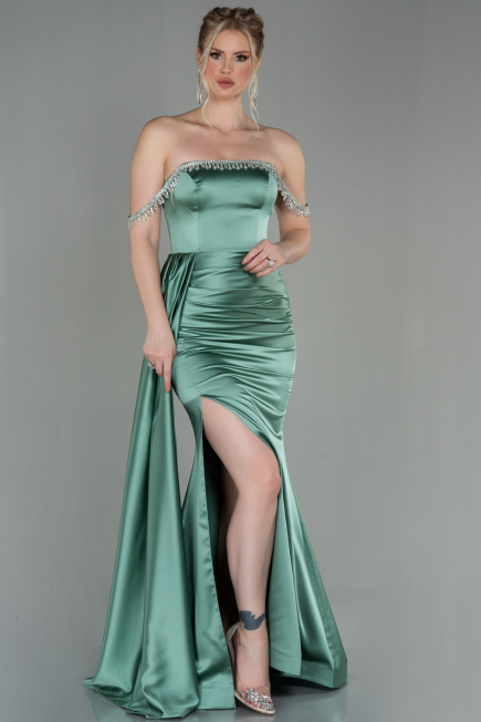 Minzgrün Abendkleid Satin Lang ABU2618