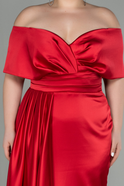 Kleider in Großen Größen Lang Satin Rot ABU2873