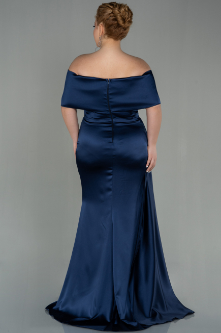 Kleider in Großen Größen Lang Satin Marineblau ABU2873