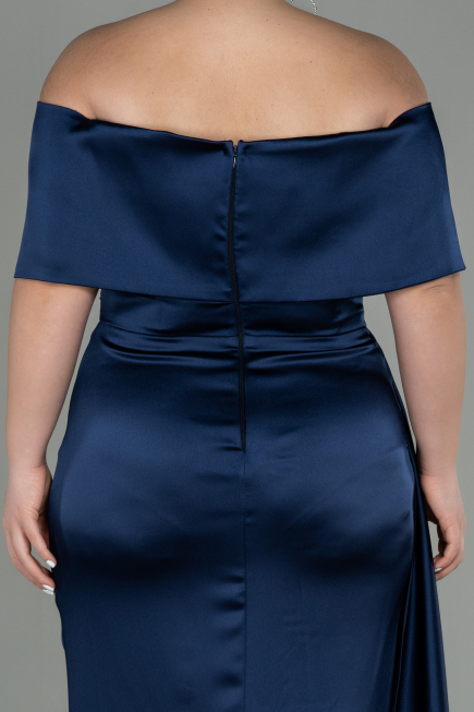 Kleider in Großen Größen Lang Satin Marineblau ABU2873