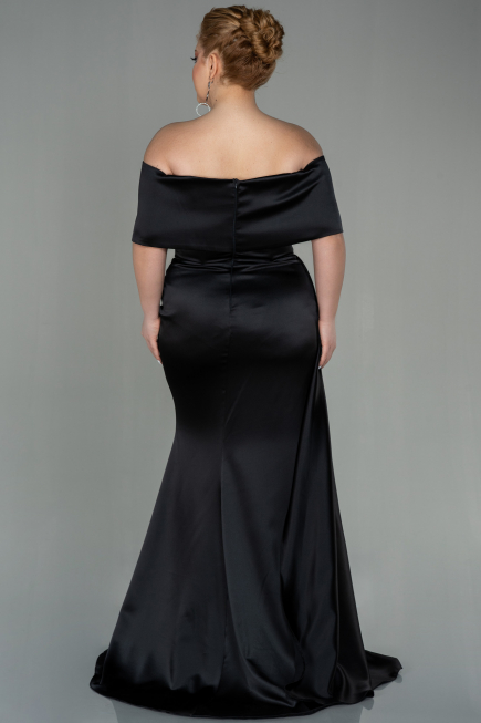 Kleider in Großen Größen Lang Satin Schwarz ABU2873