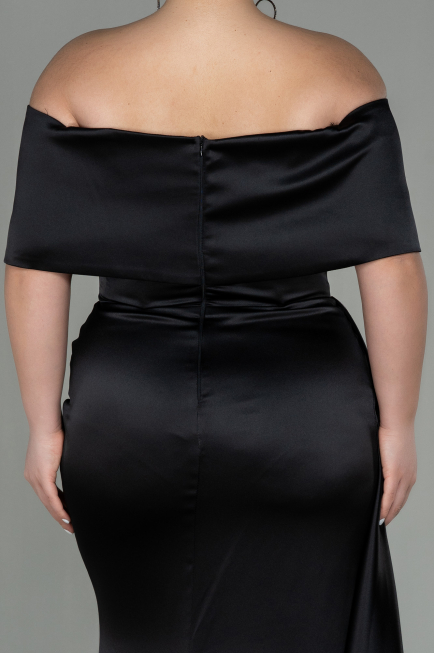 Kleider in Großen Größen Lang Satin Schwarz ABU2873