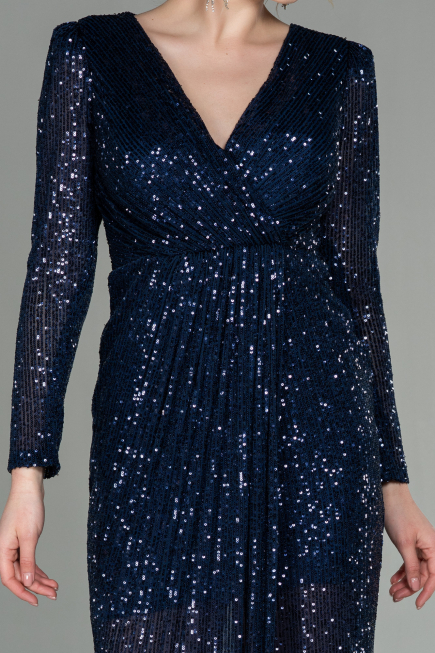 Abendkleid Lang Schuppig Marineblau ABU2859