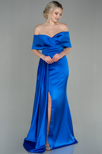 Abendkleid Lang Satin Sächsischblau ABU2893