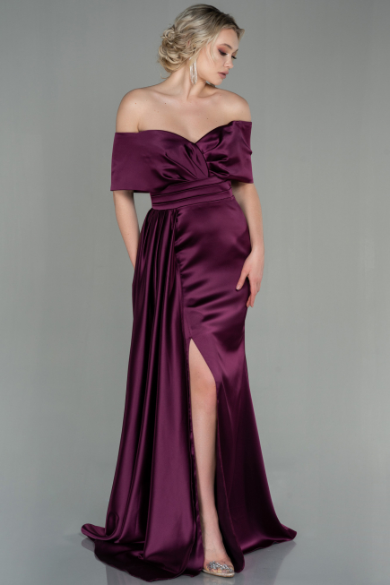 Abendkleid Lang Satin Kirschrot ABU2893