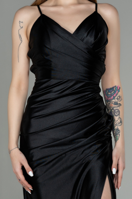 Schwarz Abschlusskleid Satin Lang ABU2800